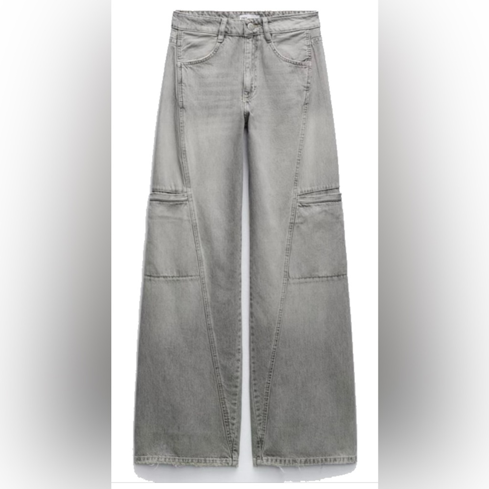 Zara Light Gray Wide Leg Jeans